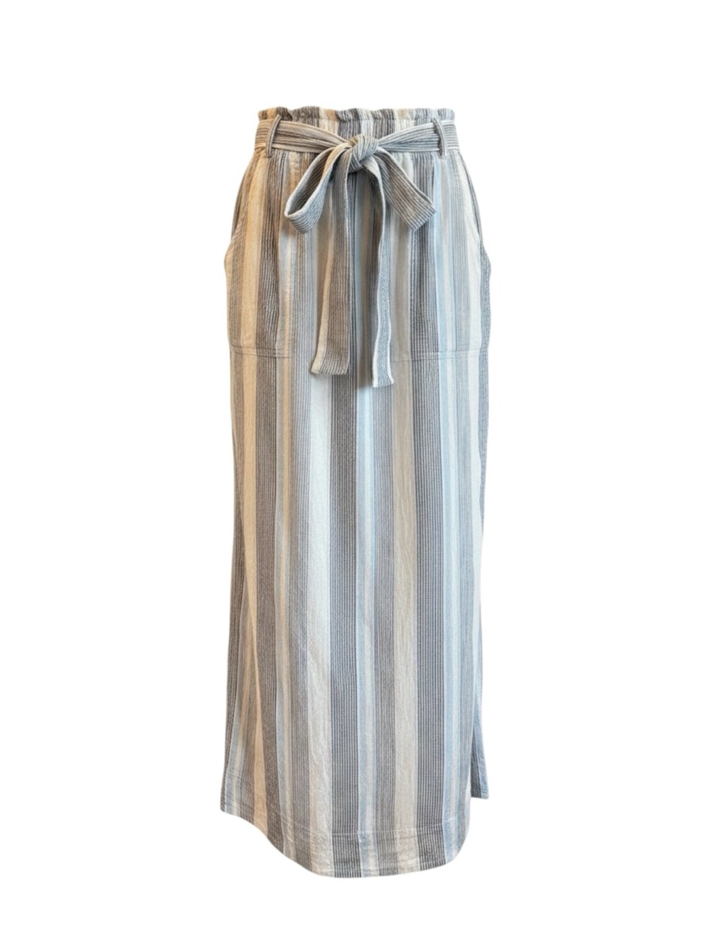 Splendid Linen Blend Sea Stripe Maxi Skirt Elastic Waist Tie Belt Pockets Medium